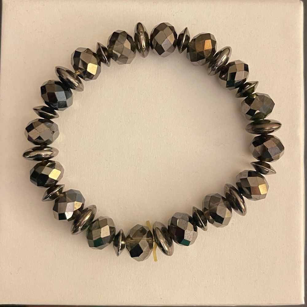 Faceted gunmetal black faux crystal stretch bracelet